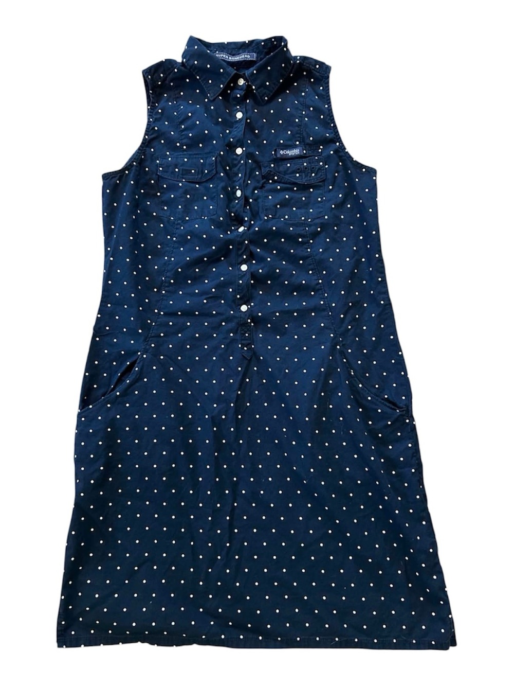 Columbia Navy Polka Dot Sleeveless Button-Front Dress